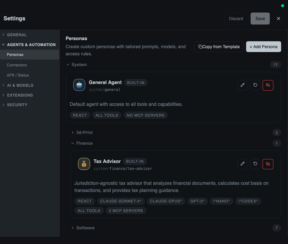 The persona template browser